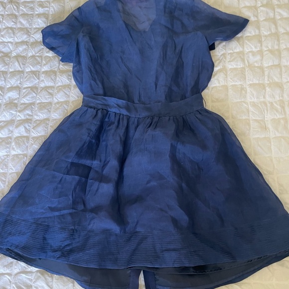 Anthro Manoush Silk Blue A-Line Dress with Peter Pan Collar - Picture 8 of 9